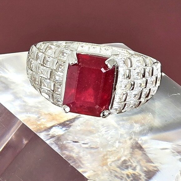 925 Sterling Silver Ring SZ 6.5 with Octagon Natural Ruby 9x7mm Gemstone - Picture 10 of 13